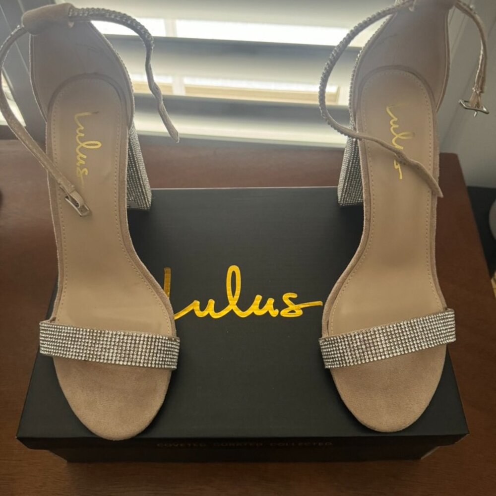 Taylor Rhinestone Light Nude Suede Ankle Strap Heels - Lulus - Picture 6 of 10